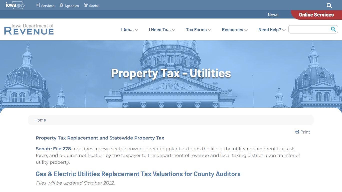 Property Tax - Utilities | Iowa Department of Revenue