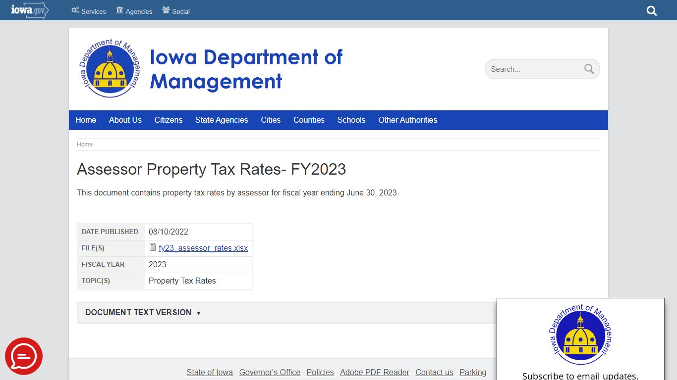 Assessor Property Tax Rates- FY2023 | Iowa Department of Management